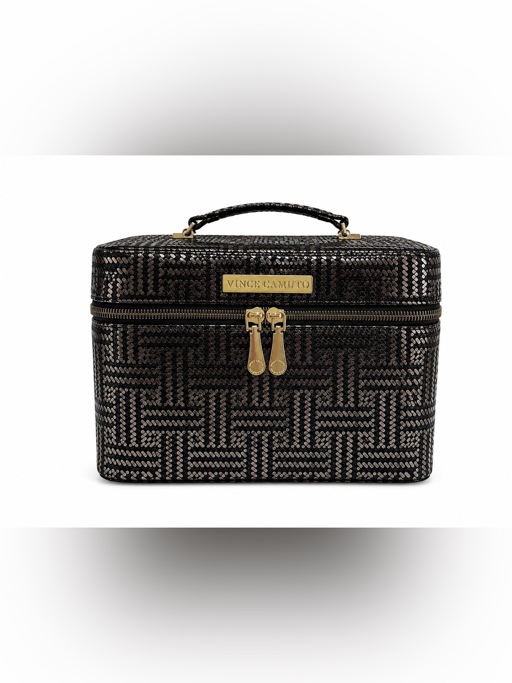 Vince Camuto Black Metallic GeometricTrain Case Makeup CosmeticTravel Organizer